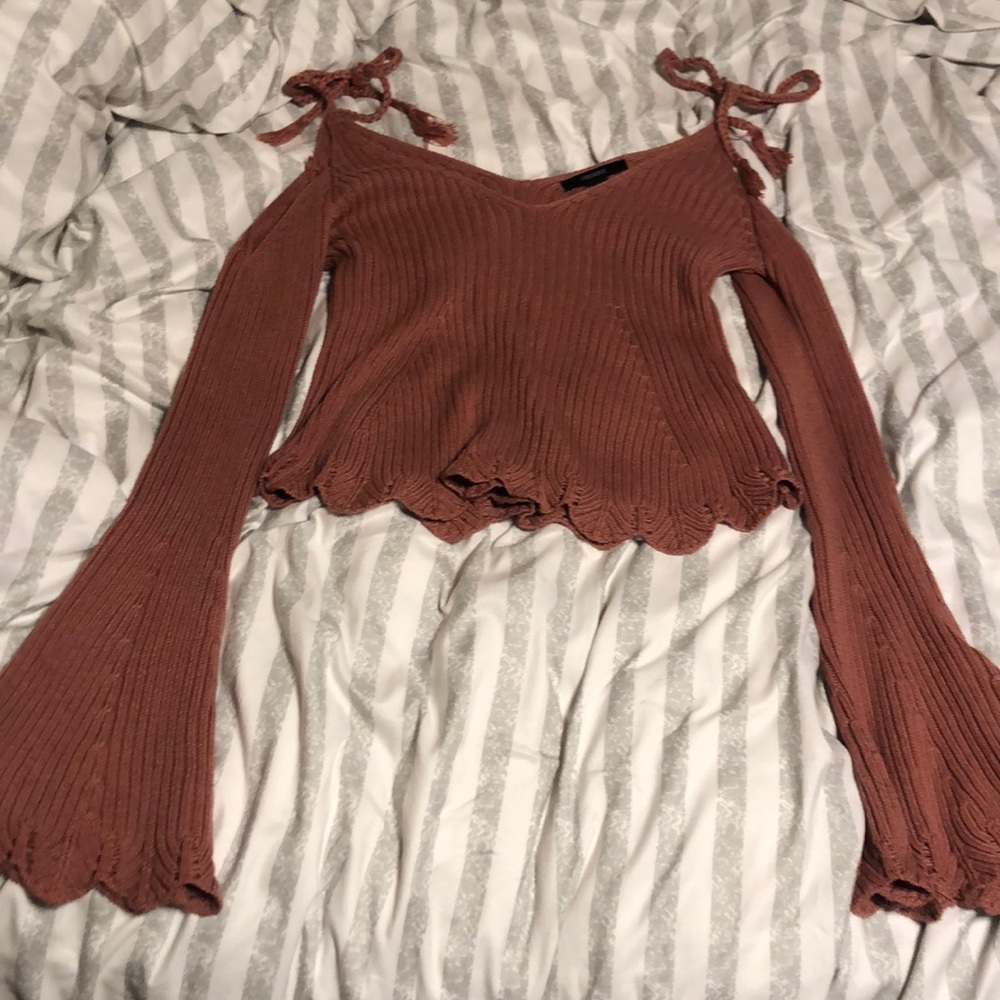 Pinkey Nude Sweater W/ Cold Shoulders